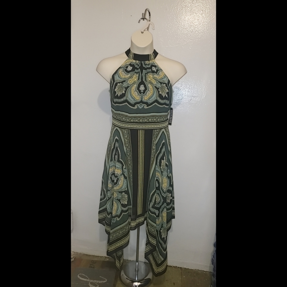 Green Paisley Mock Neck Dress